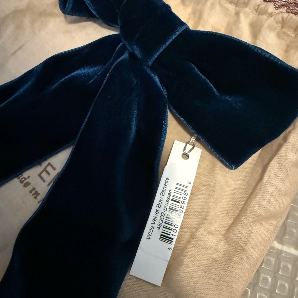 Jennifer Behr Prussian Blue Velvet Hair Bow Wide Barette — image 3 of 3